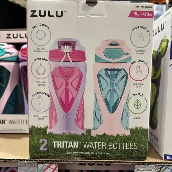 Zulu Torque Tritan Kids Water Bottle 2 Pack 16oz Leak Proof Flip Lid BPA FREE - Picture 2 of 3